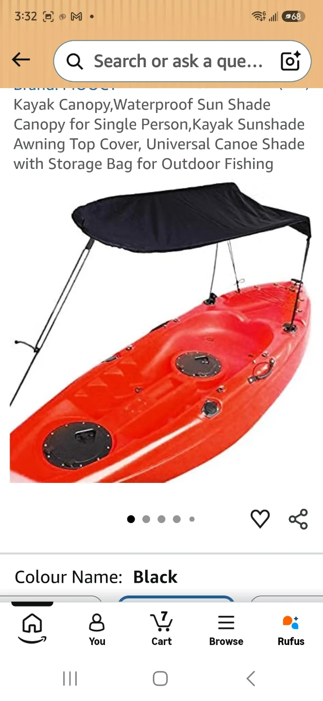 Black Kayak Canopy Sunshade Never Used  Costs $59 plus tax