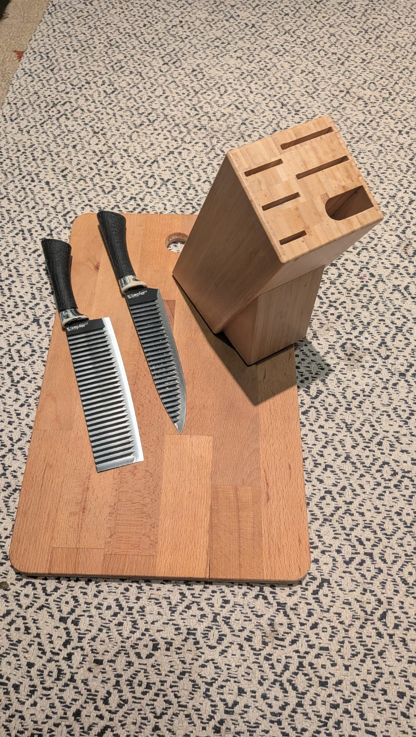 Kitchen Knife Set with Wooden Block & Cutting Board