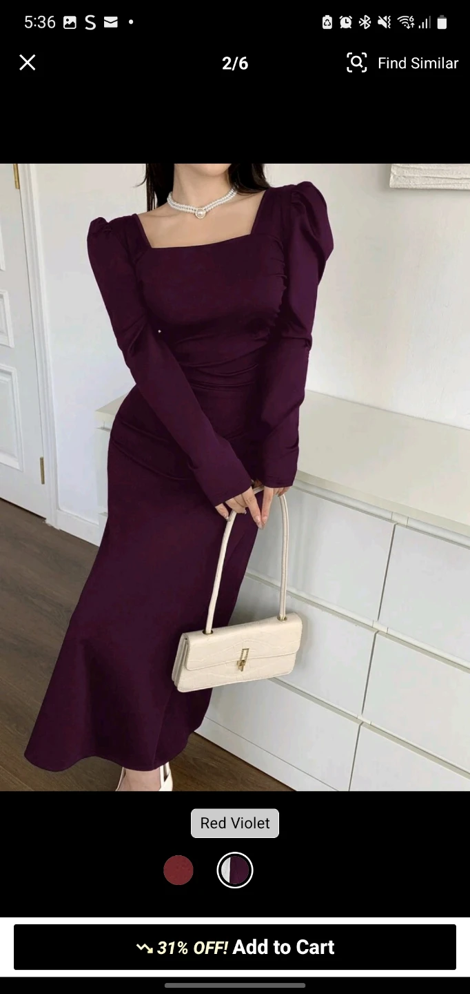 Purple Puff Sleeve Dress with Bow Detail - photo 4