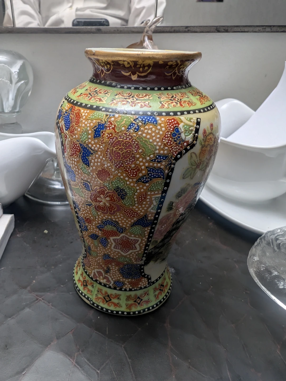 Decorative Ceramic Vase with Peacock and Floral Design
