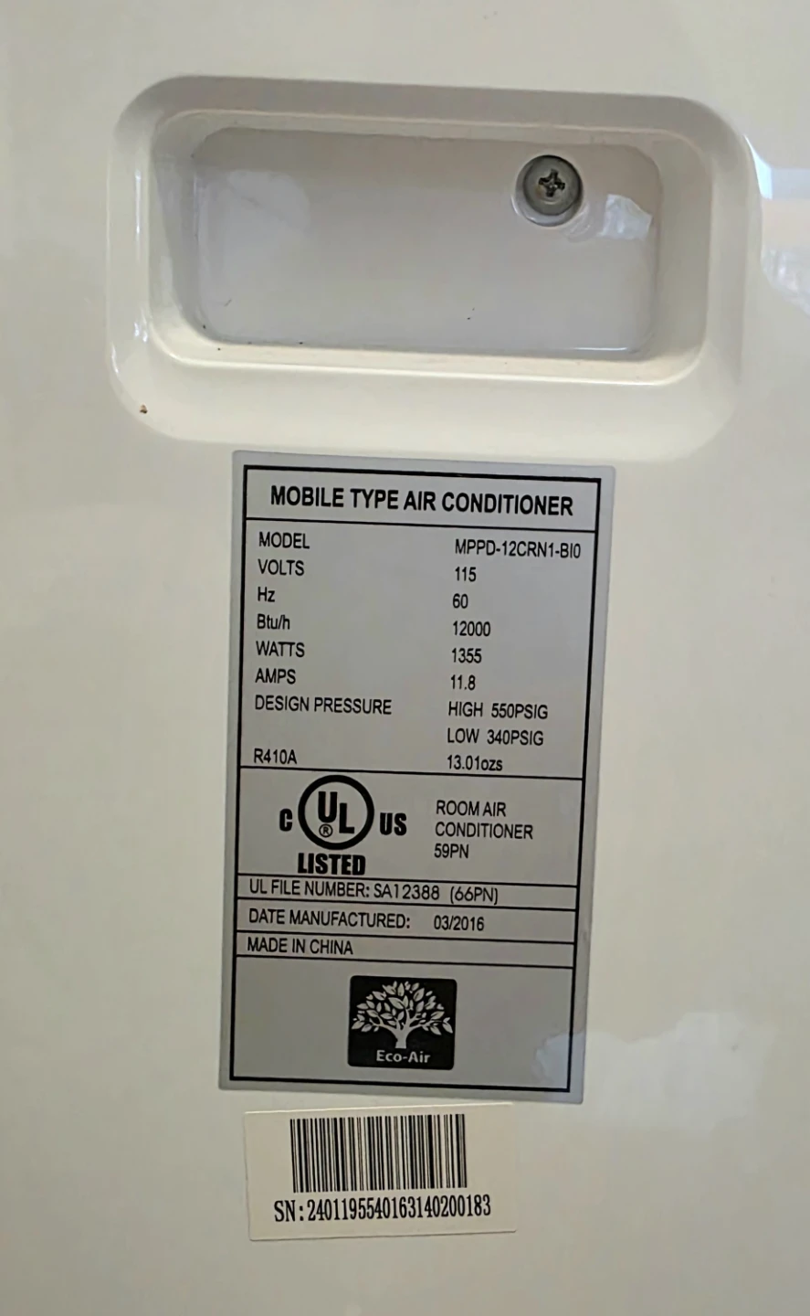 Eco-Air Mobile Air Conditioner MPPD-12CRN1-BIO - photo 3