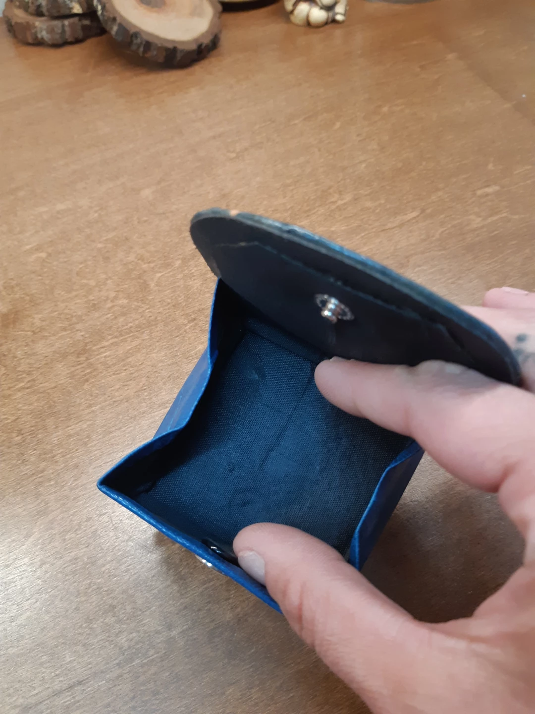 Navy Blue Leather Cat Coin Purse: Mini Animal Wallet - photo 3