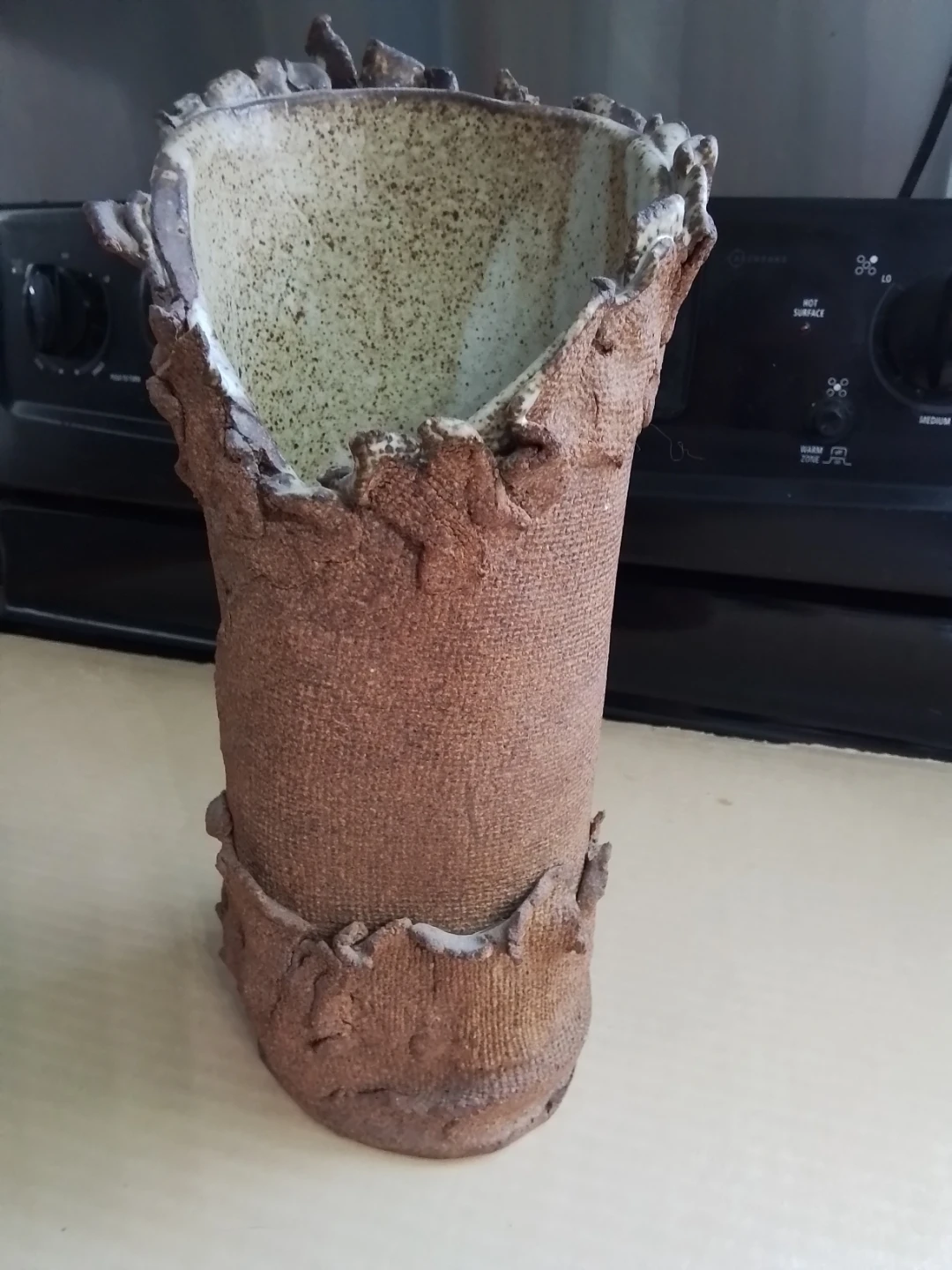 Vintage 1970s Brutalist Studio Art Pottery Vase – 12"x5"