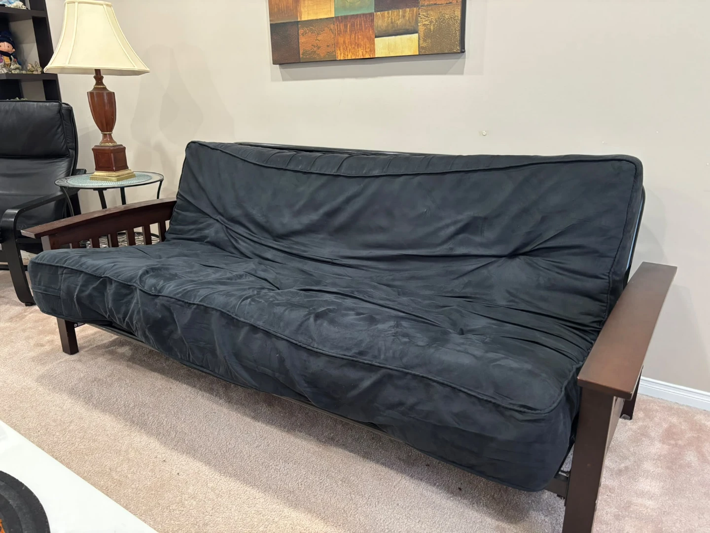 Black Futon Sofa with Wooden Frame - photo 2