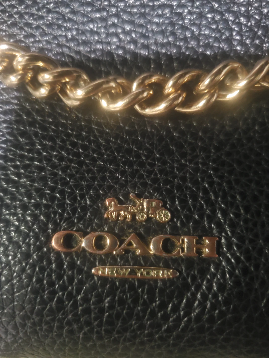 Coach Black Pebble Leather Shoulder Bag with Gold Chain - photo 3