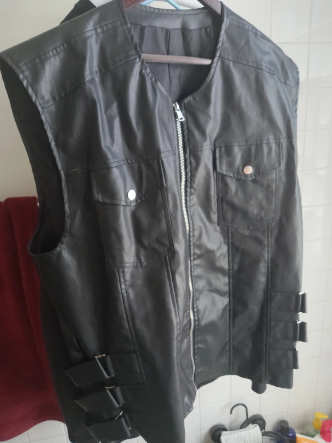 Men's Black Faux Leather Vest