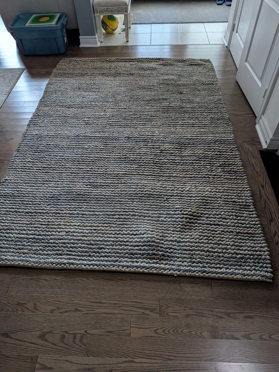 Blue and Tan Striped Area Rug (89" x 63")