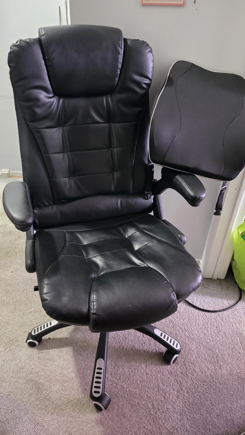 Black Faux Leather Office Chair with Lumbar Pillow