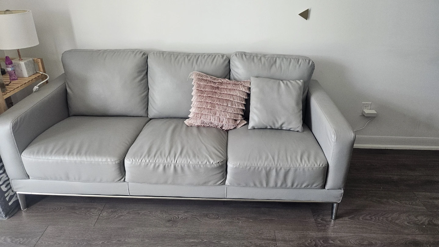 Grey Faux Leather Sofa with Metal Legs
