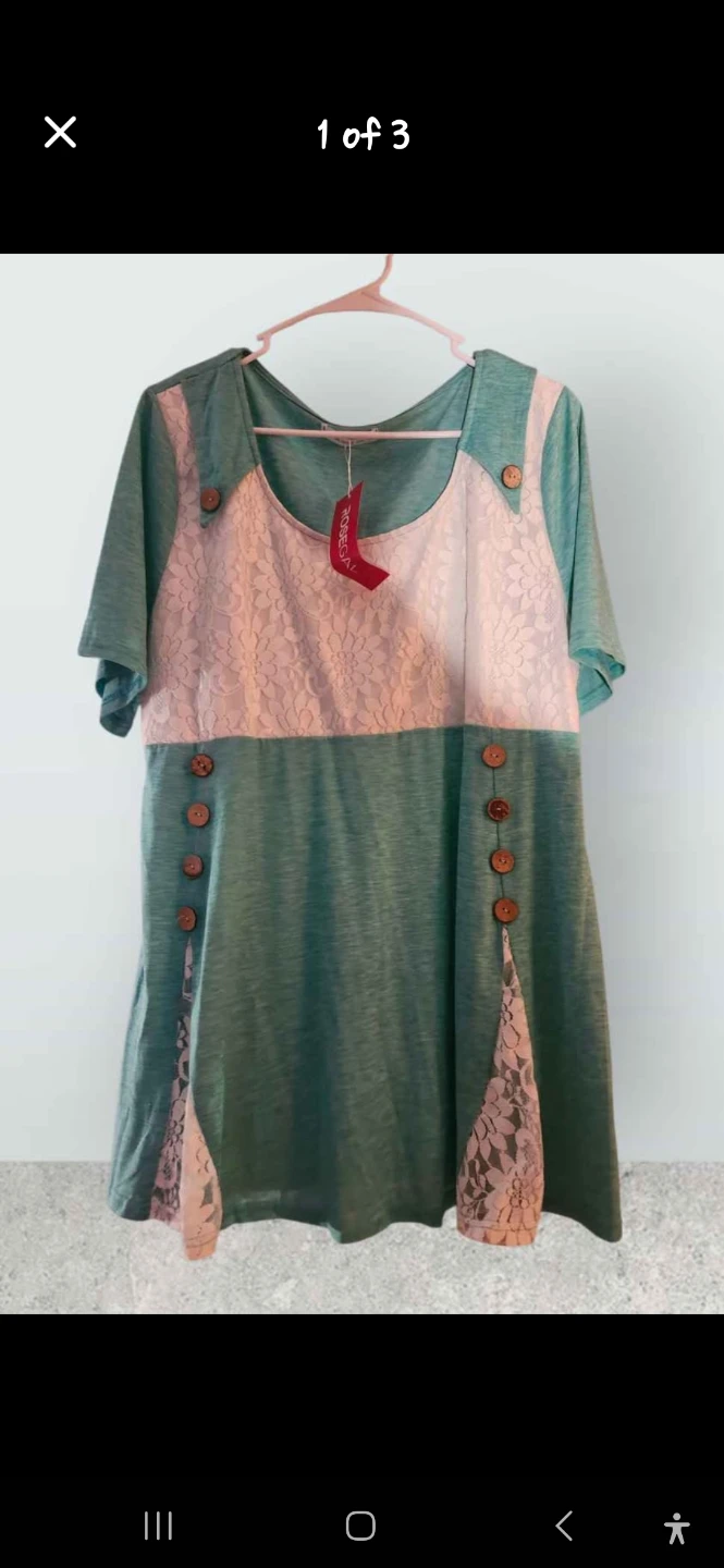 Rosegal Plus Size 3X Teal Lace Button Detail Tunic Top