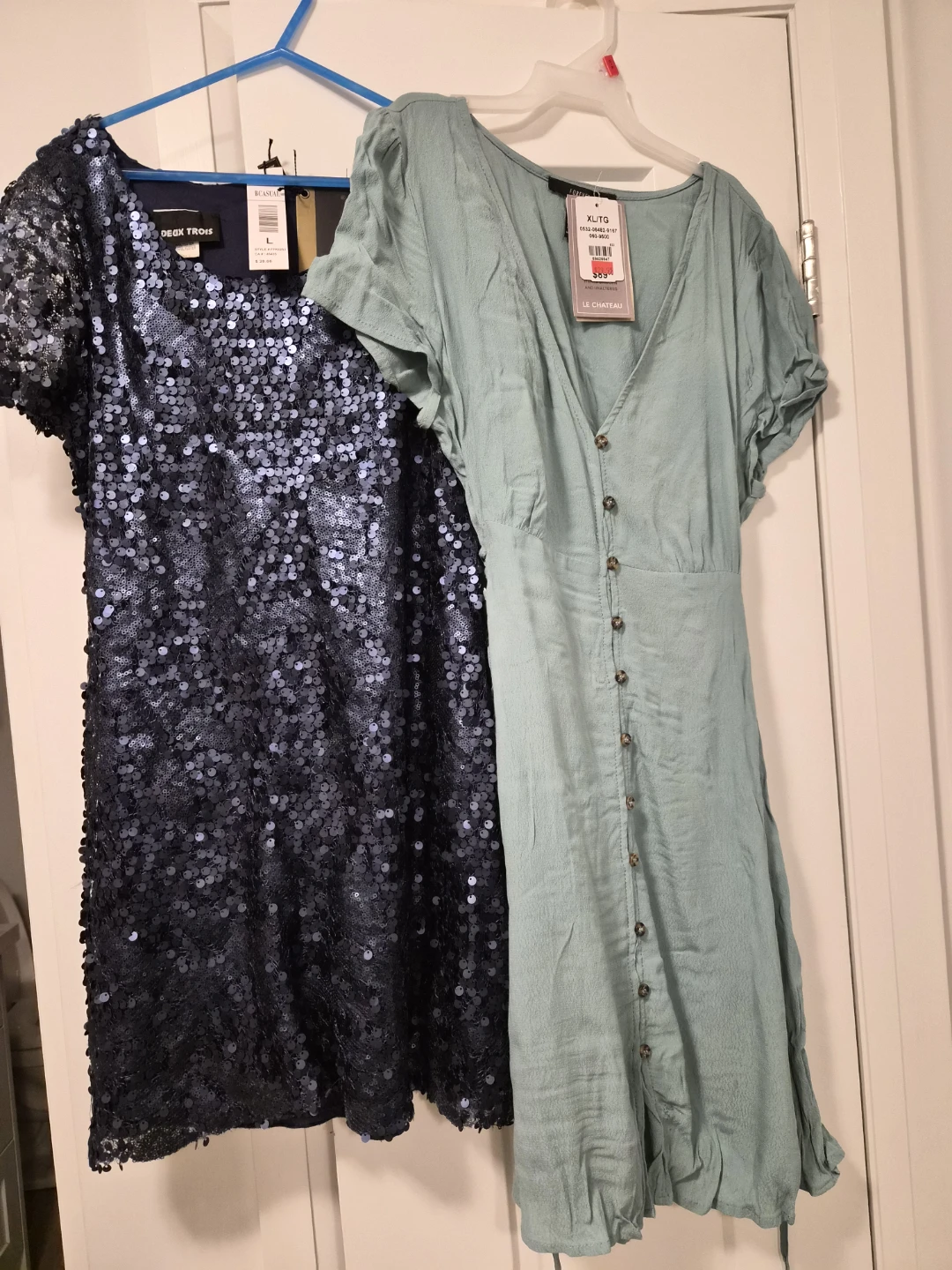 Mint Green Button-Up/Blue Sequin Dress