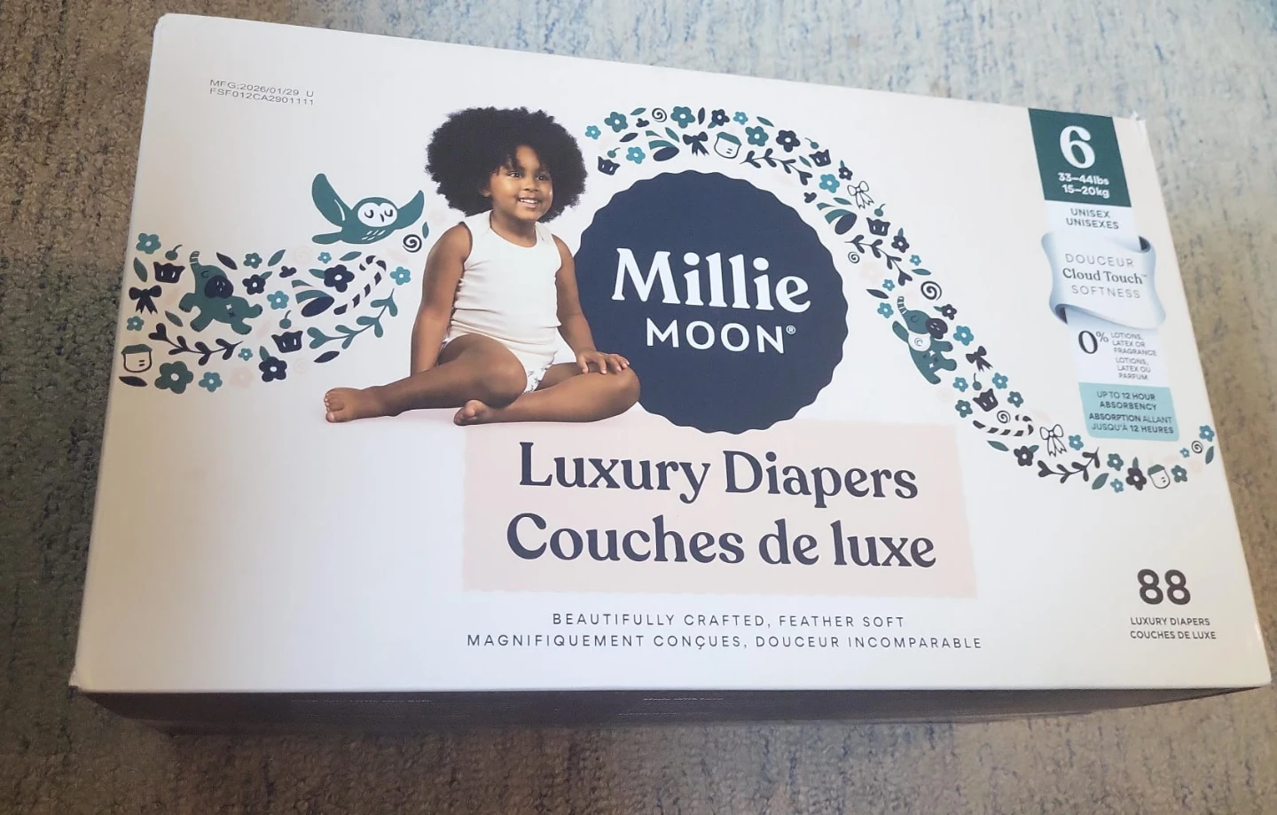Millie Moon Luxury Diapers - Size 6 (88 Count)