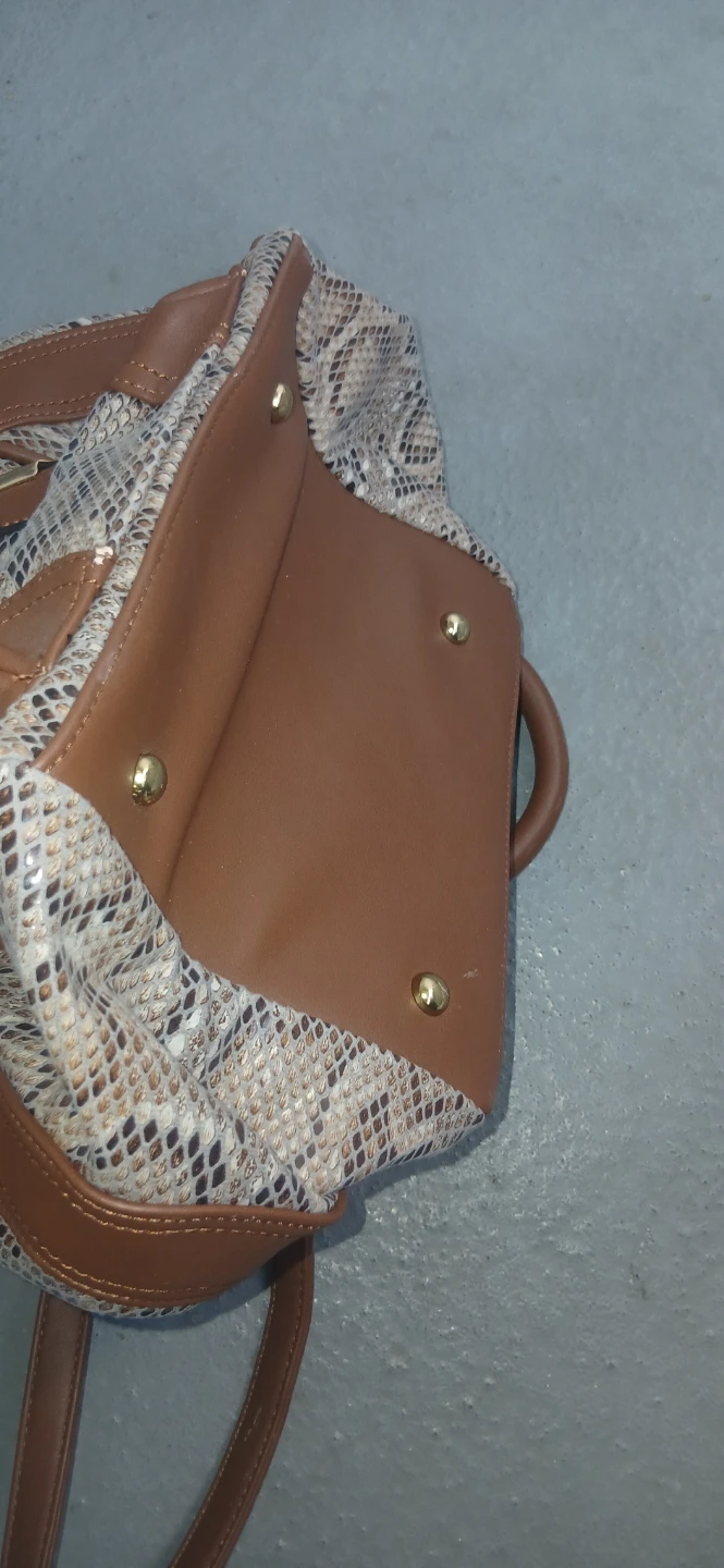 Snakeskin Print Satchel Handbag with Brown Accents - photo 3