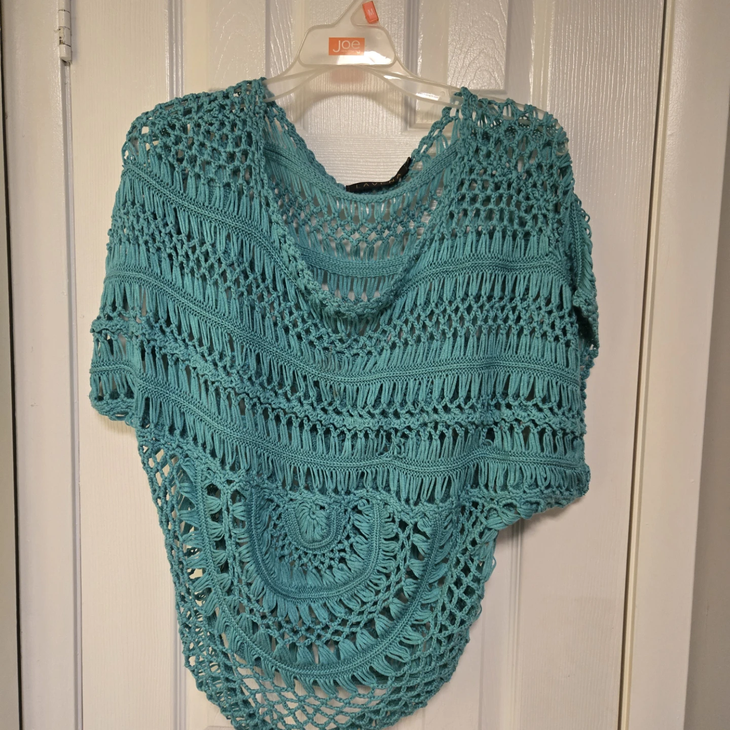 Turquoise Crochet Poncho L/XL