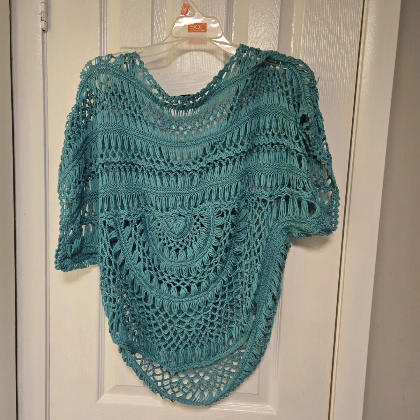 Turquoise Crochet Poncho L/XL - photo 2