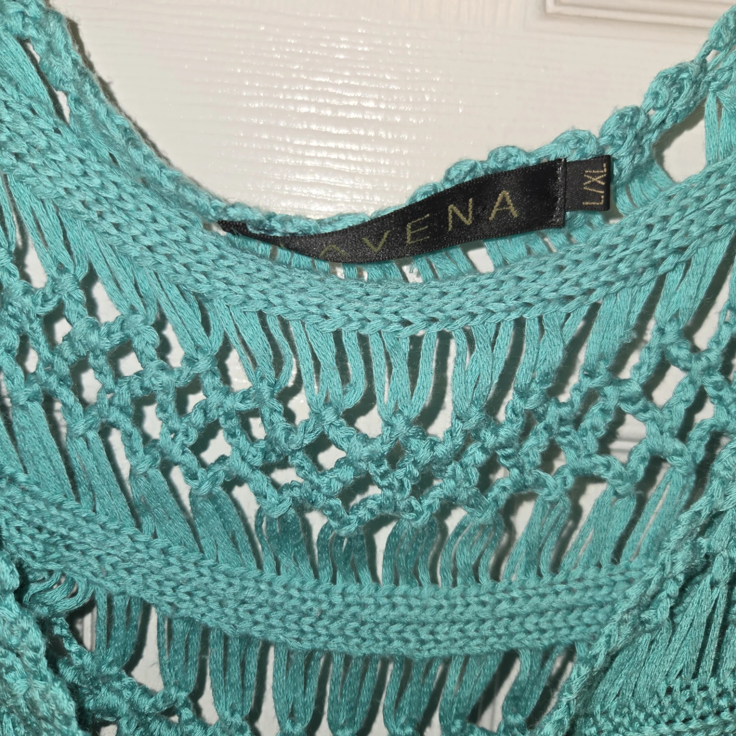 Turquoise Crochet Poncho L/XL - photo 3