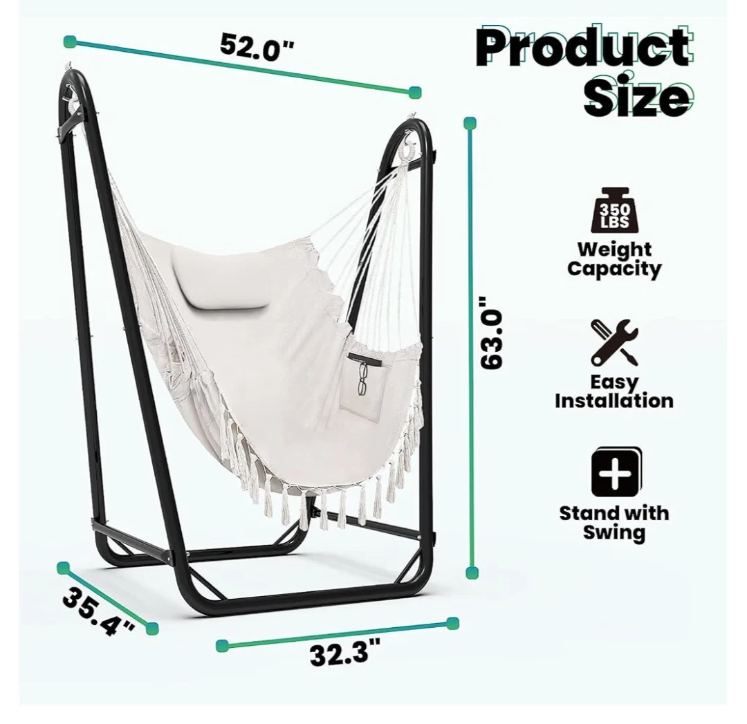 Hanging Hammock Chair with Stand - White - photo 2