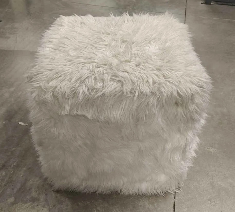 Fluffy White Cube Ottoman