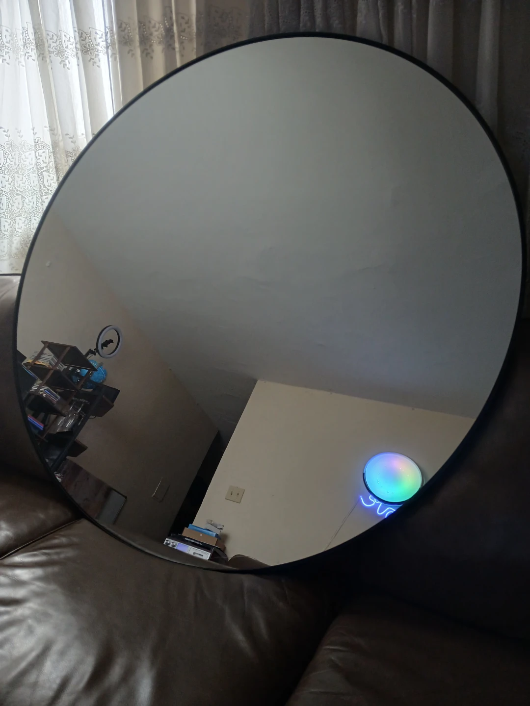 47" Round Wall Mirror with Black Frame