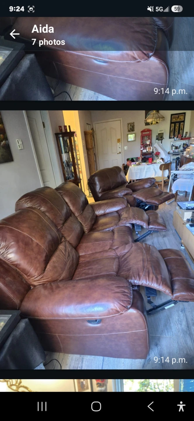 Brown Leather Reclining Sofa and Chair Set