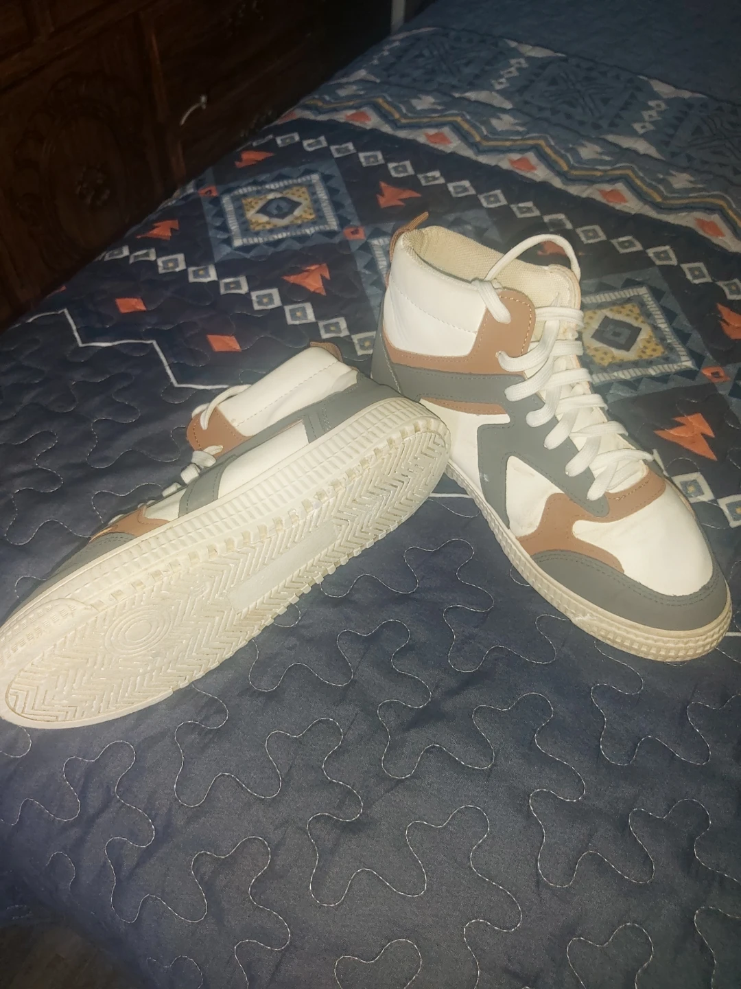 White, Brown, and Grey High-Top Sneakers - photo 2