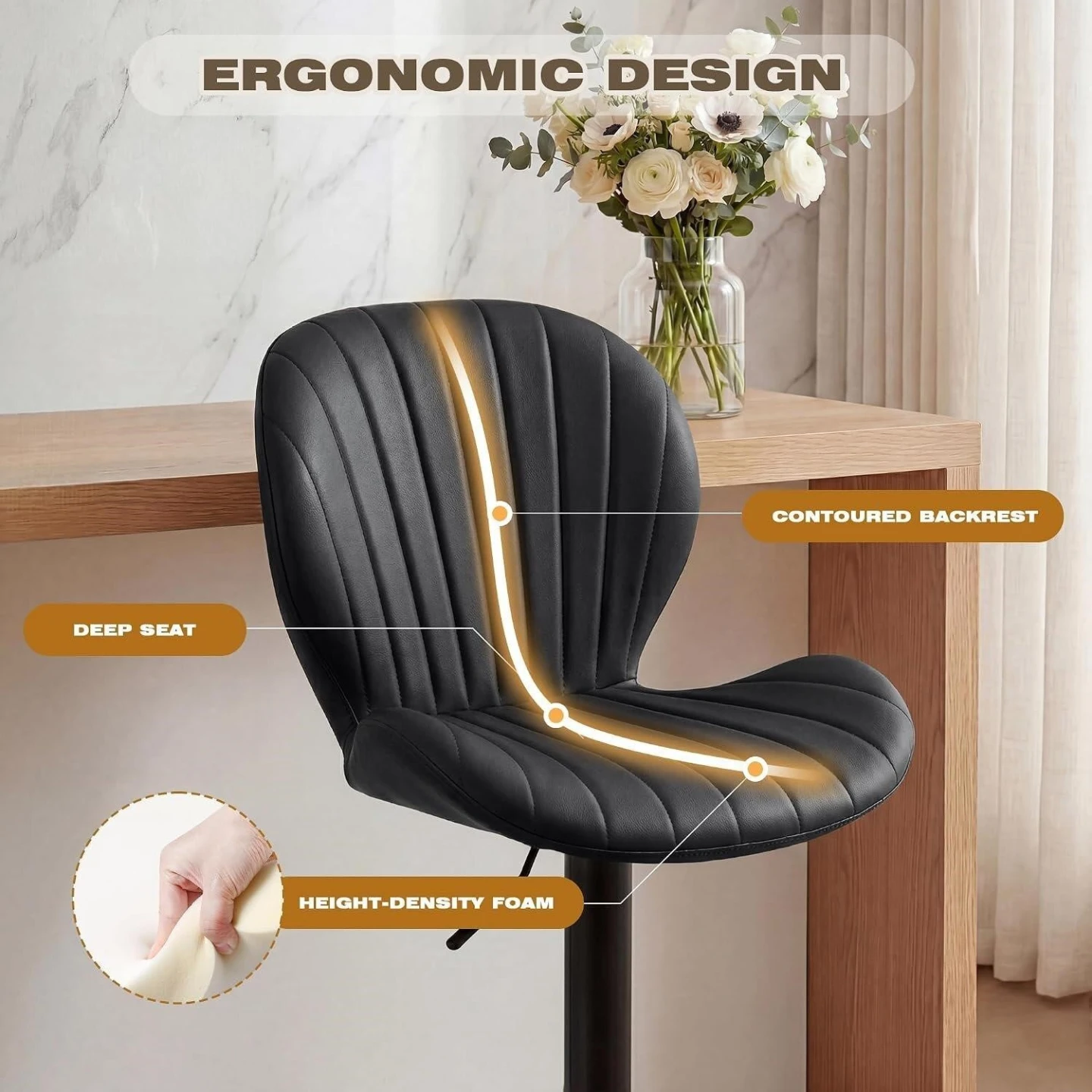 B New<>>2 Pcs Black Adjustable Bar Stool - photo 3