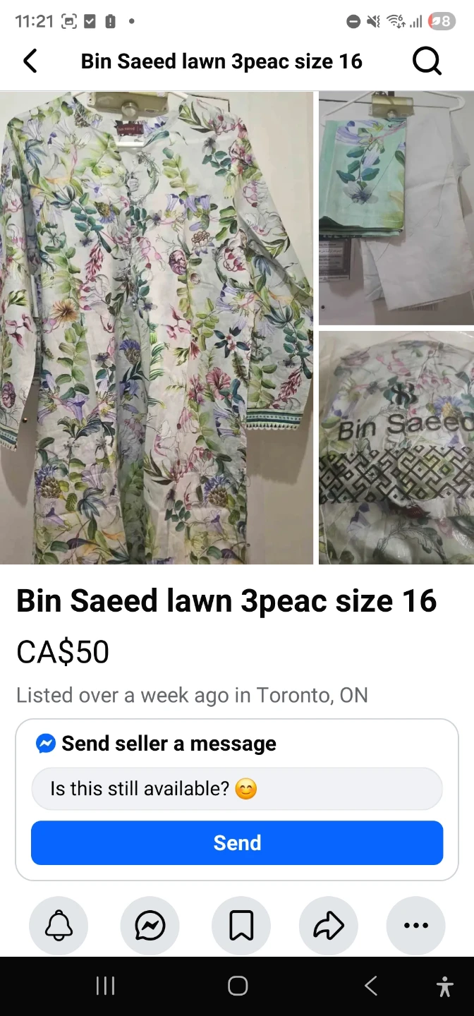 Bin Saeed Lawn 3-Piece Suit Size 16