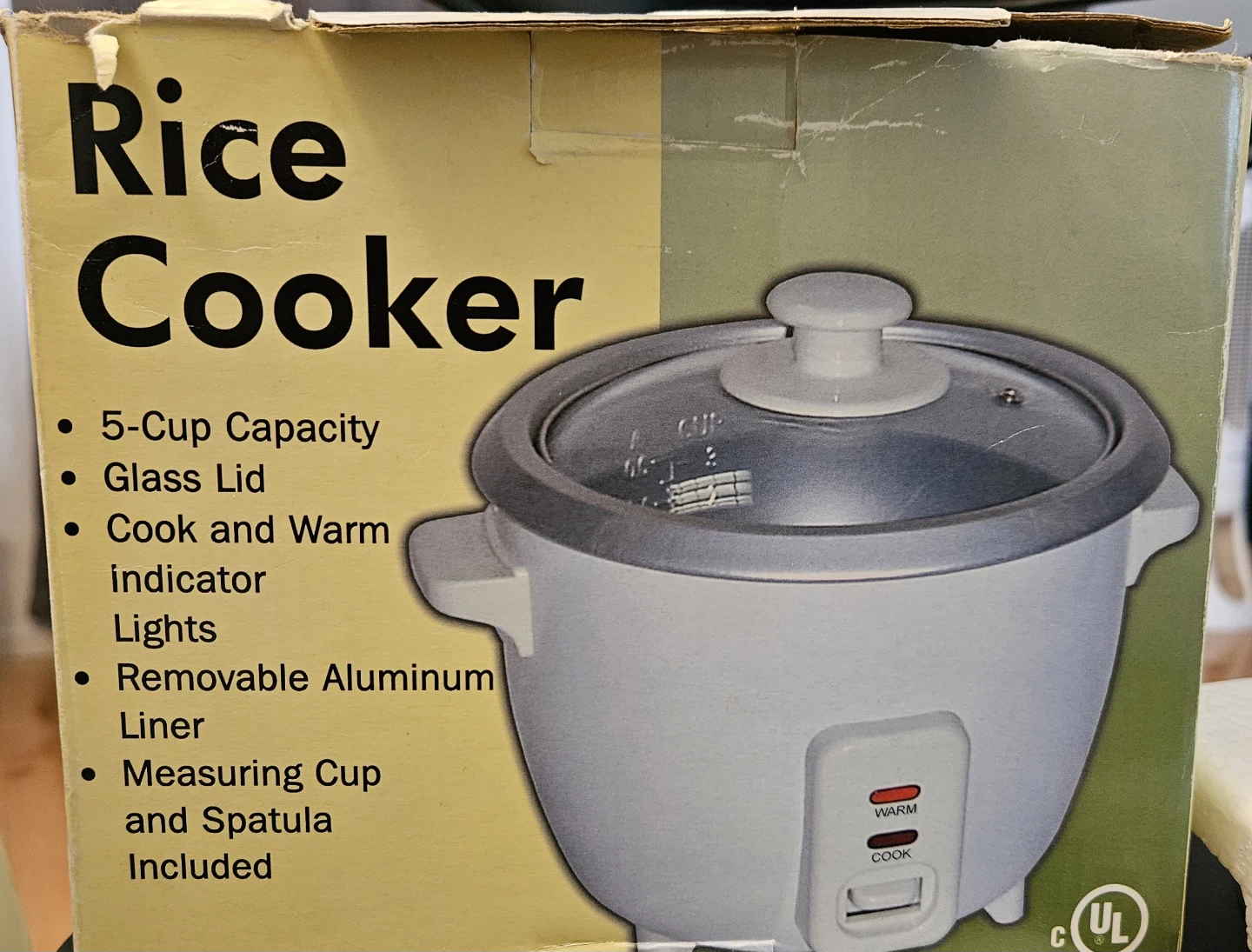 White 5-Cup Rice Cooker with Glass Lid