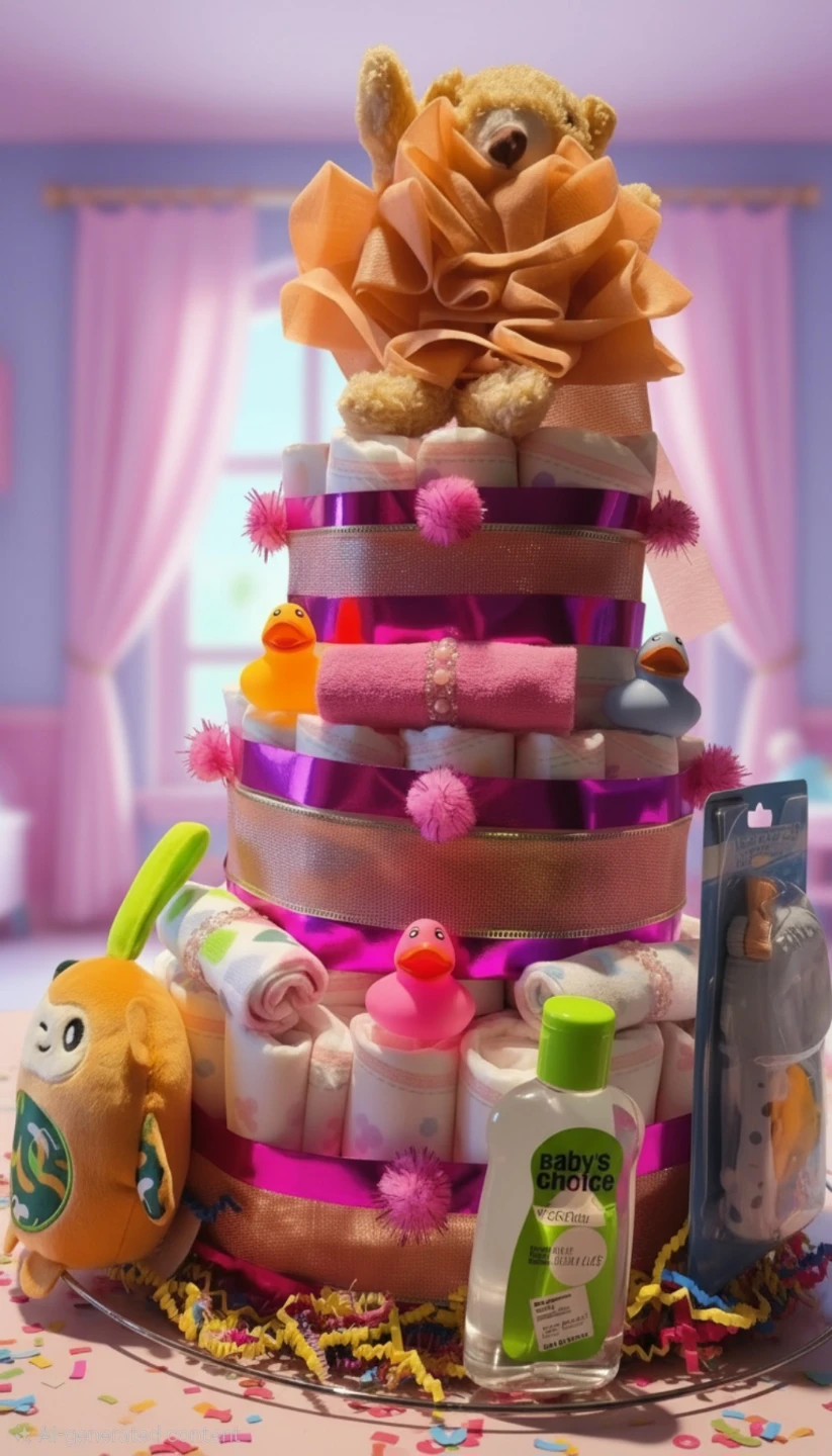 3-Tier Diaper Cake with Teddy Bear and Rubber Ducks