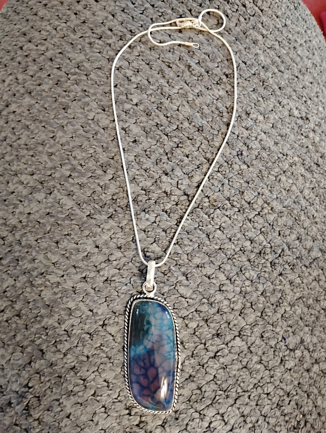 Sterling Silver Necklace with Blue and Purple Agate Gemstone - photo 2