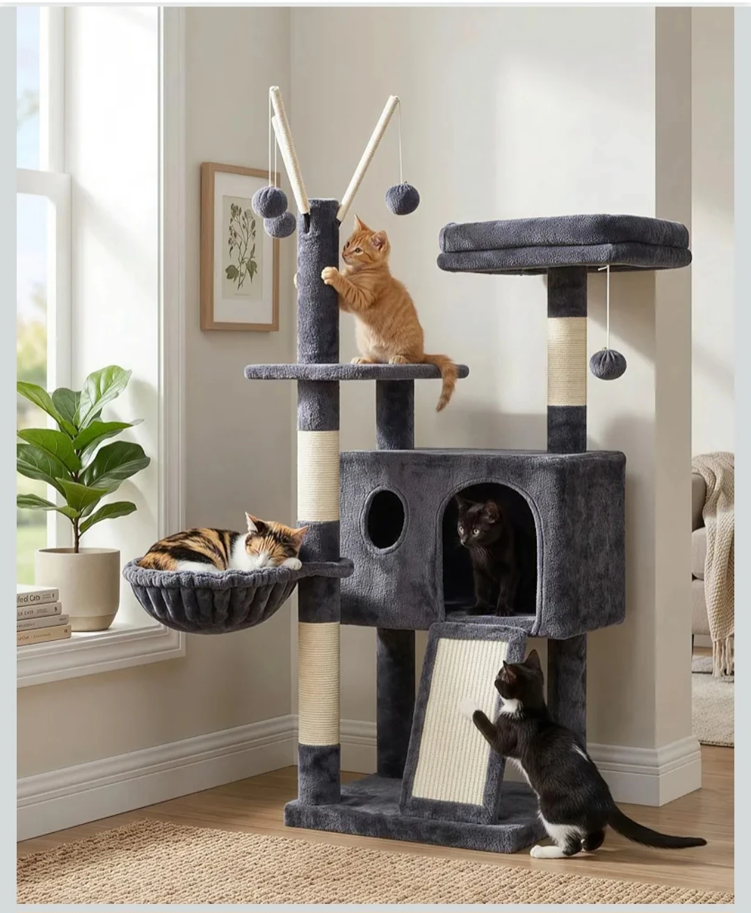 Smoky Grey Cat Tree with multiple platforms