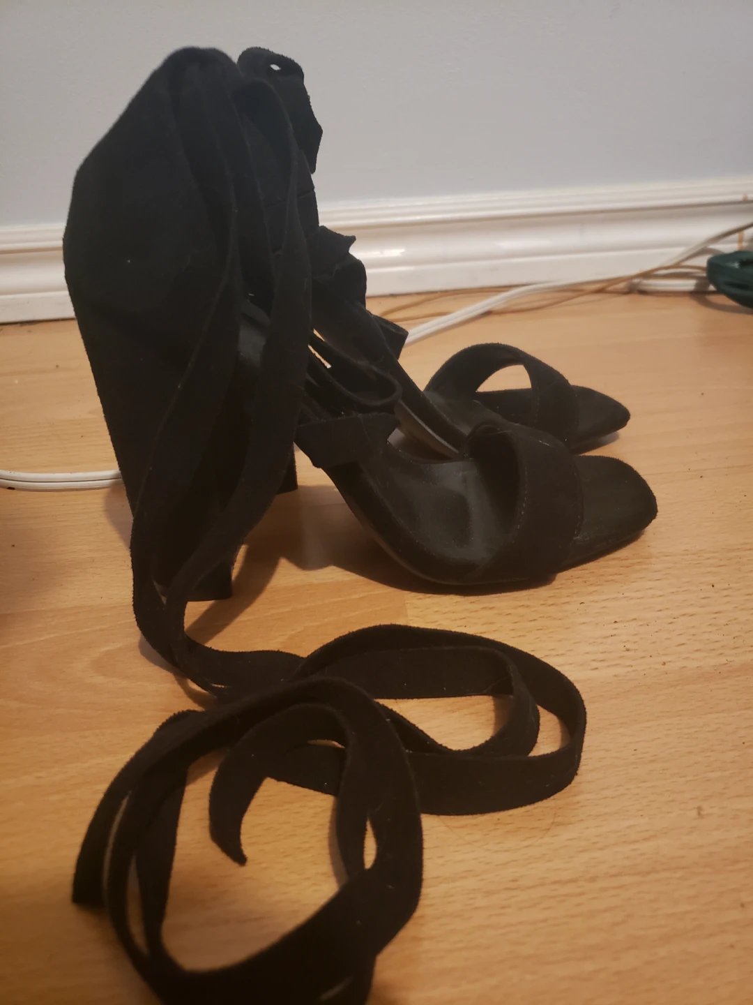 Black Suede Wrap-Around Heels