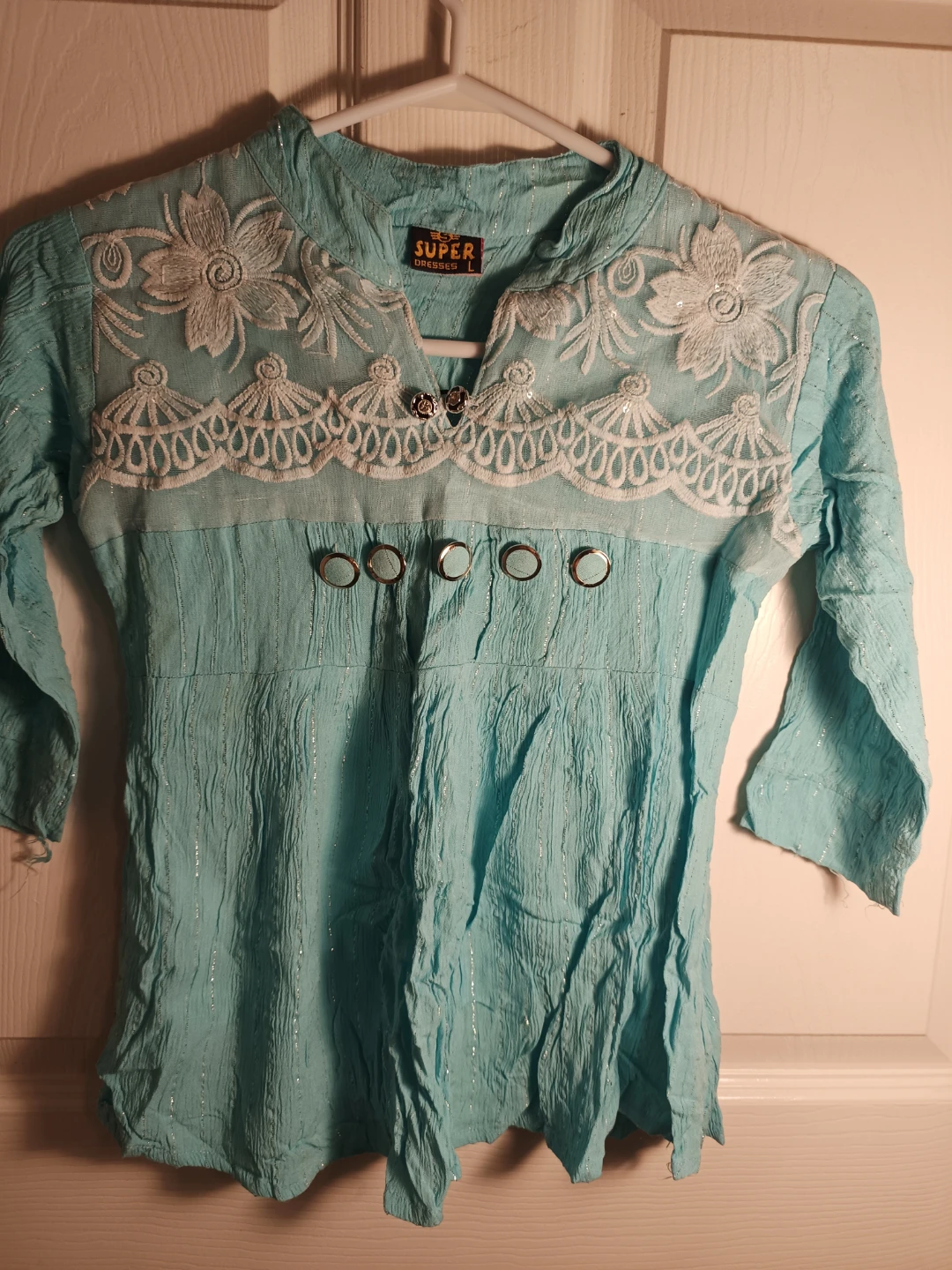 Super Dresses Turquoise Embroidered Tunic Shirt