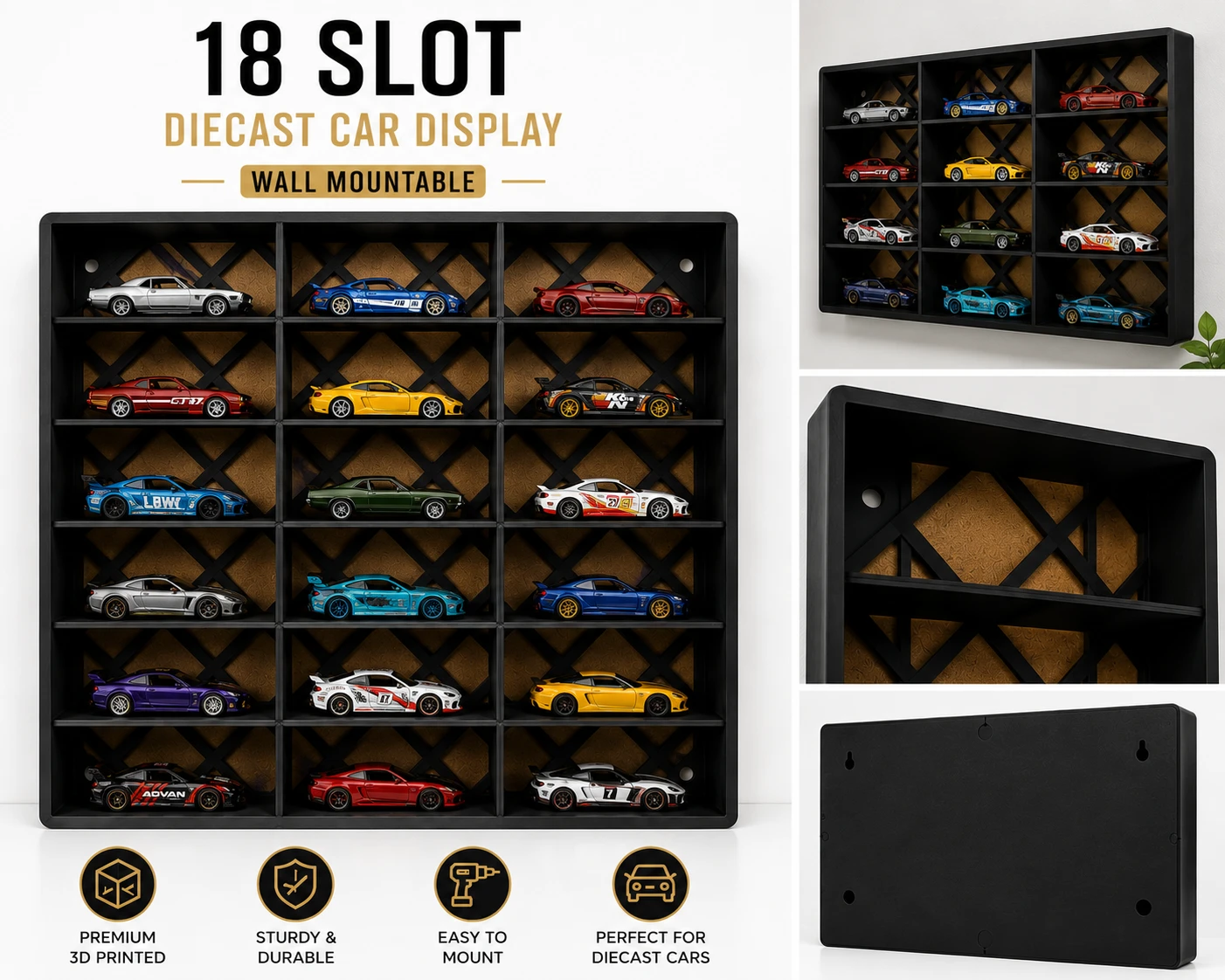 18 Slot Diecast Car Display Wall Mountable - photo 2