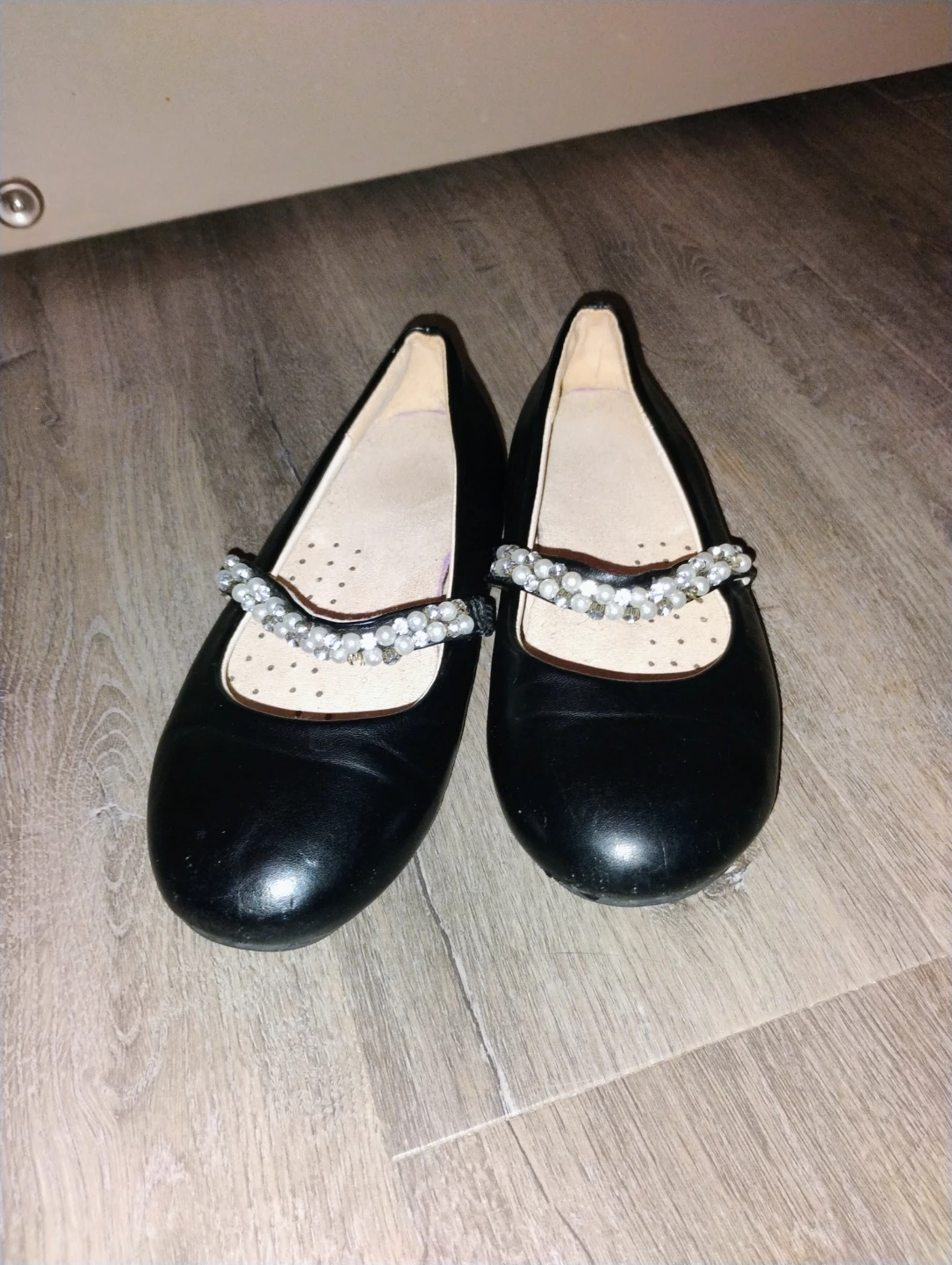 Black Ballet Flats with Pearl Embellishment