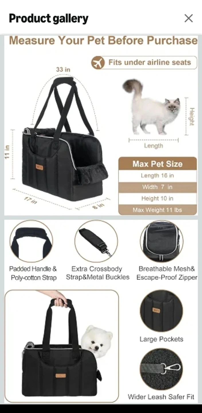 Black Pet Carrier Bag with Removable Insert - photo 2