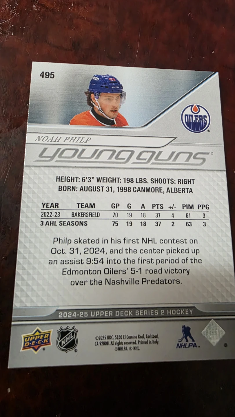 Noah Philp Young Guns Hockey Card - 2024-25 Upper Deck Series 2 - photo 2