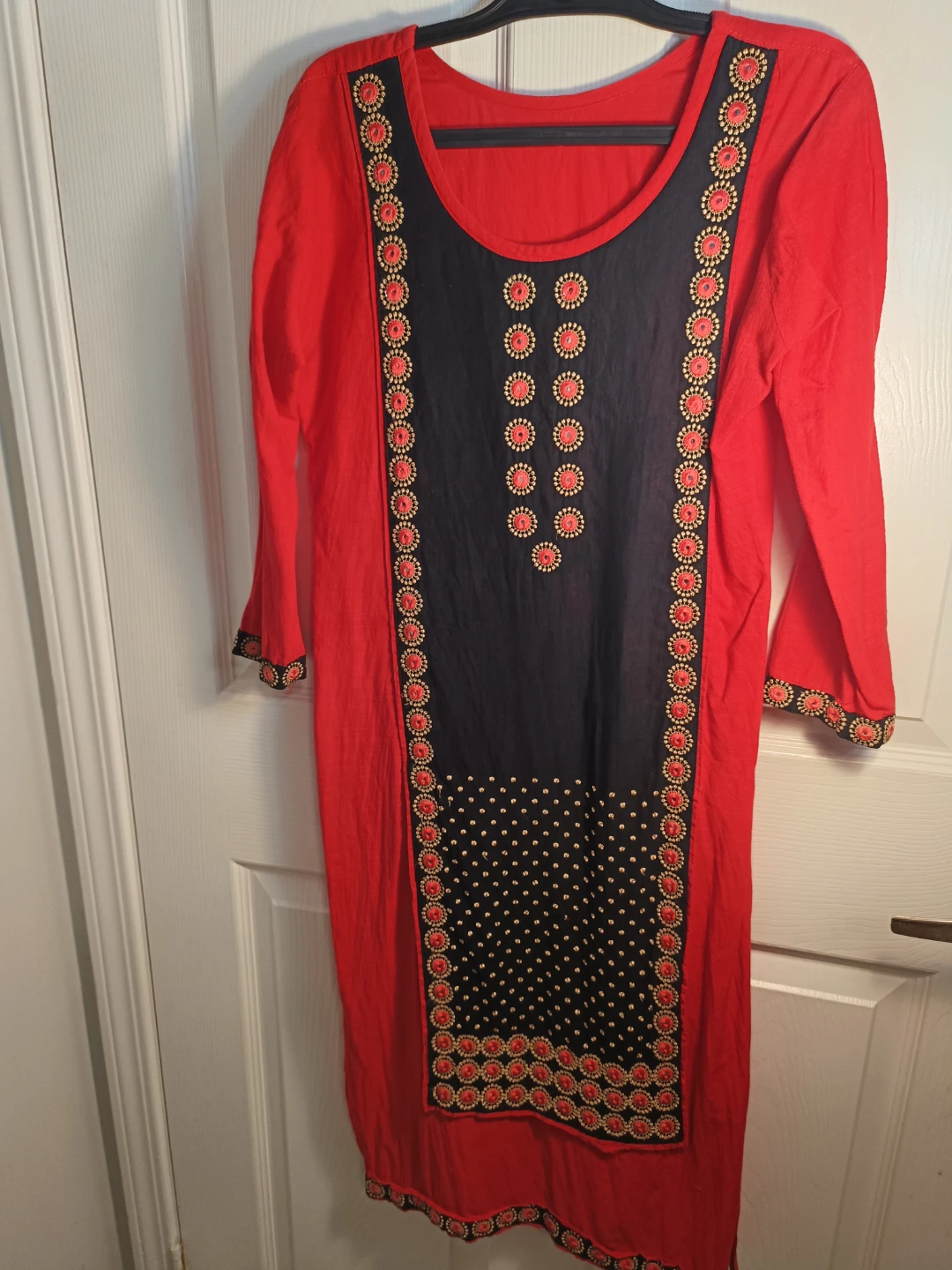 Red and Black Embroidered Kurti