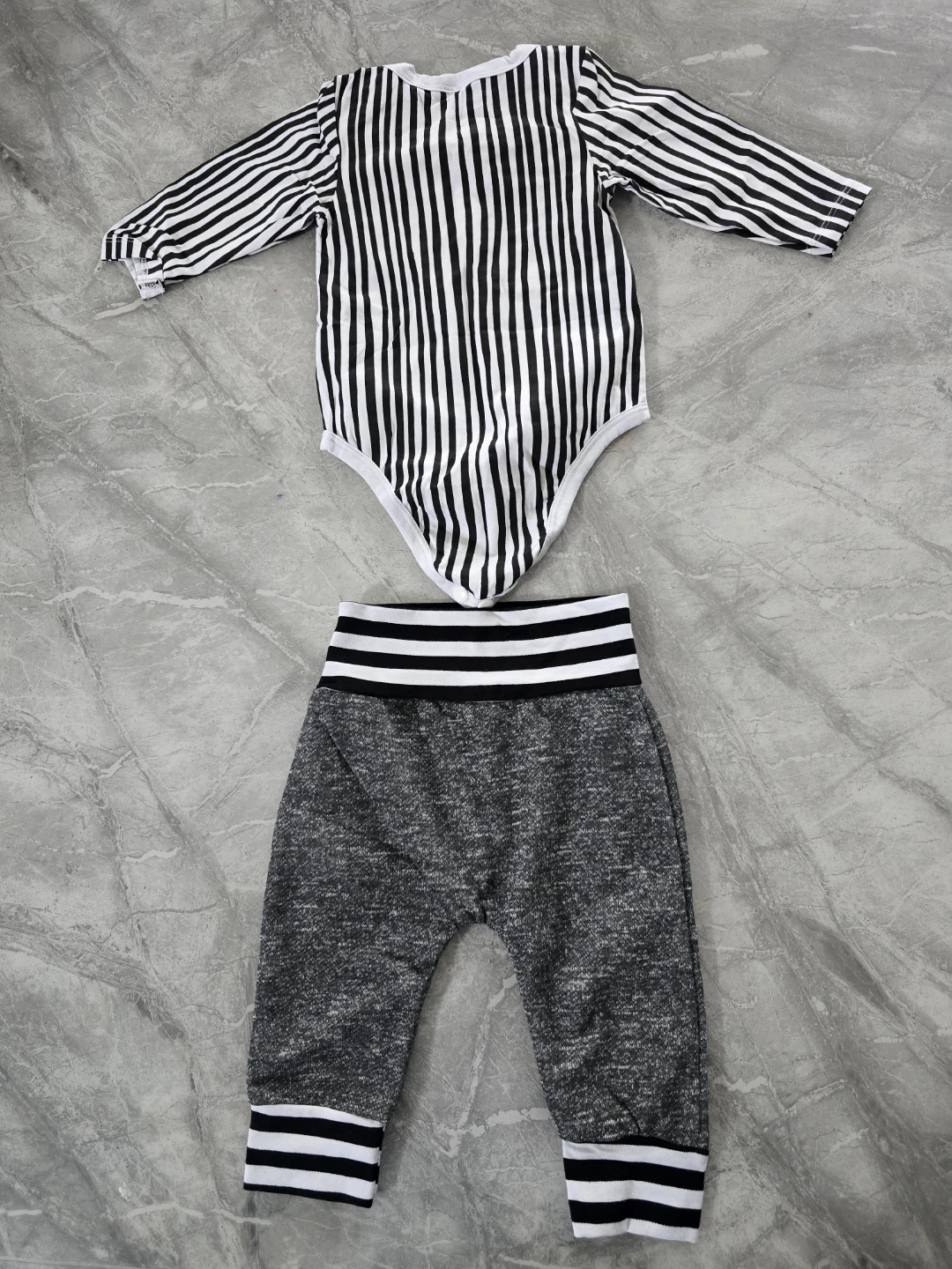 0-3 months Baby Boy's Striped Costume Bodysuit and Pants Set - photo 3