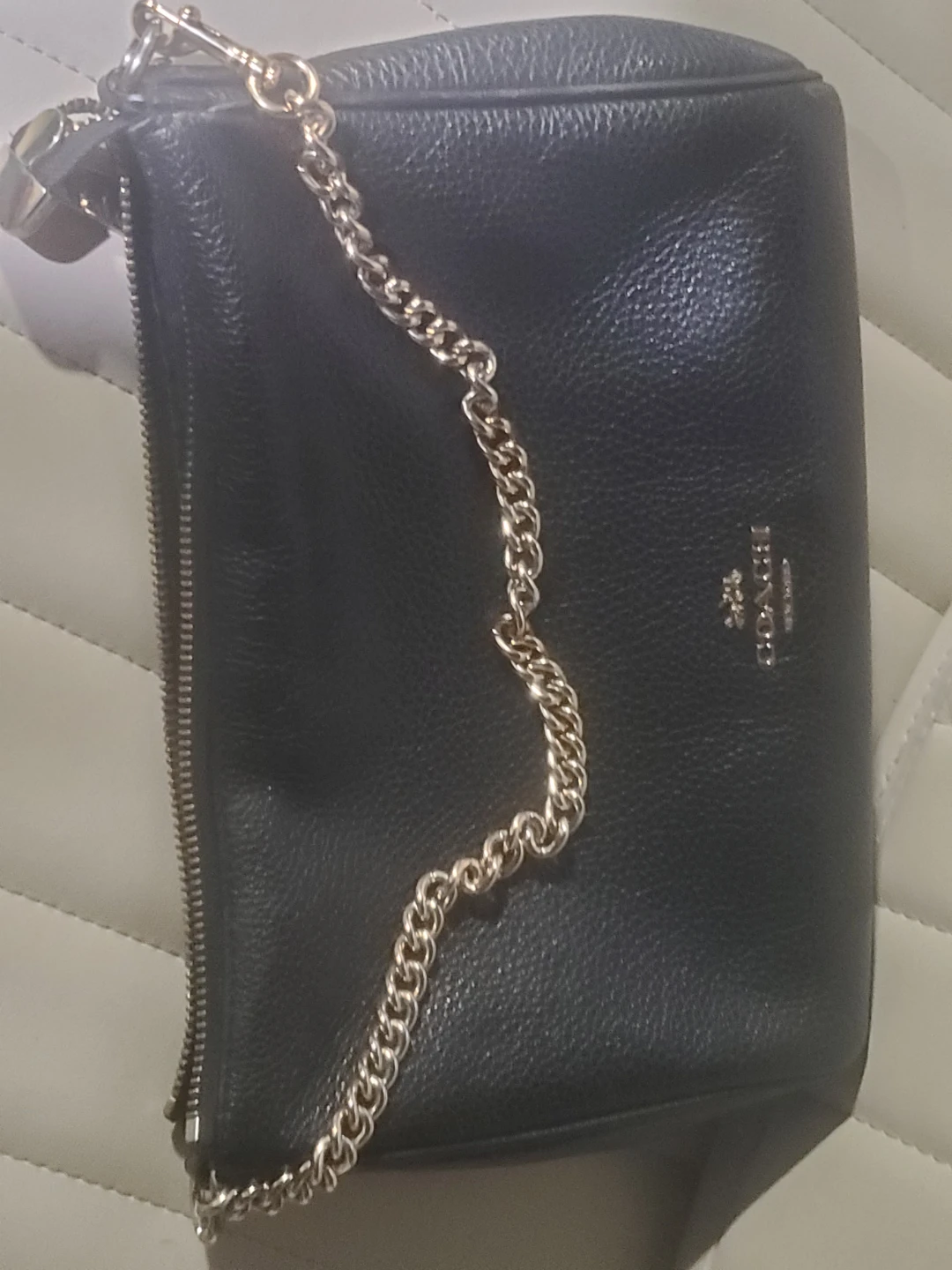 Coach Black Pebble Leather Shoulder Bag with Gold Chain - photo 5