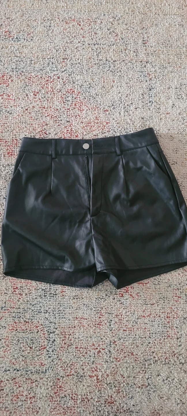 Black Faux Leather Shirt and Shorts Set - photo 2