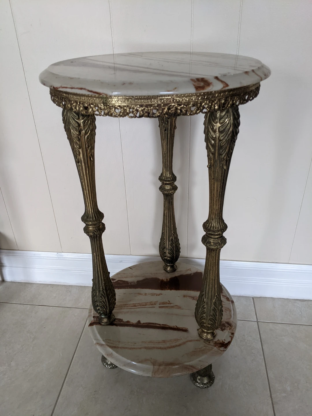Vintage Marble and Brass Accent Table