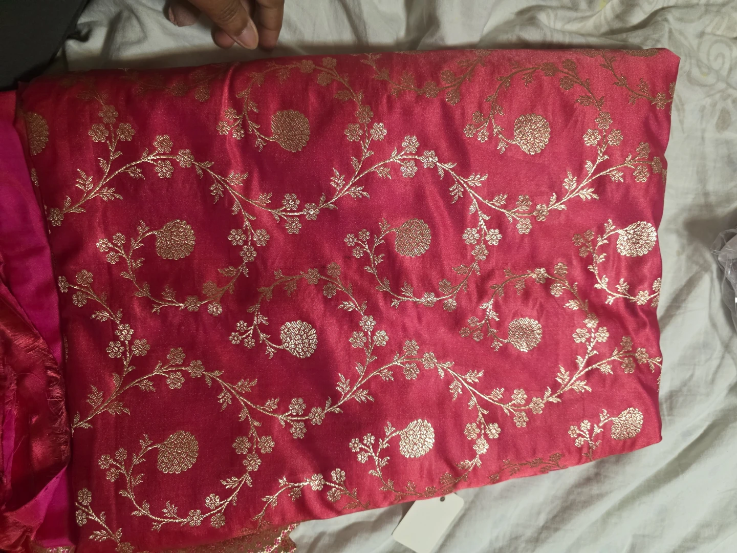 Pink Brocade Saree Fabric with Blouse Piece