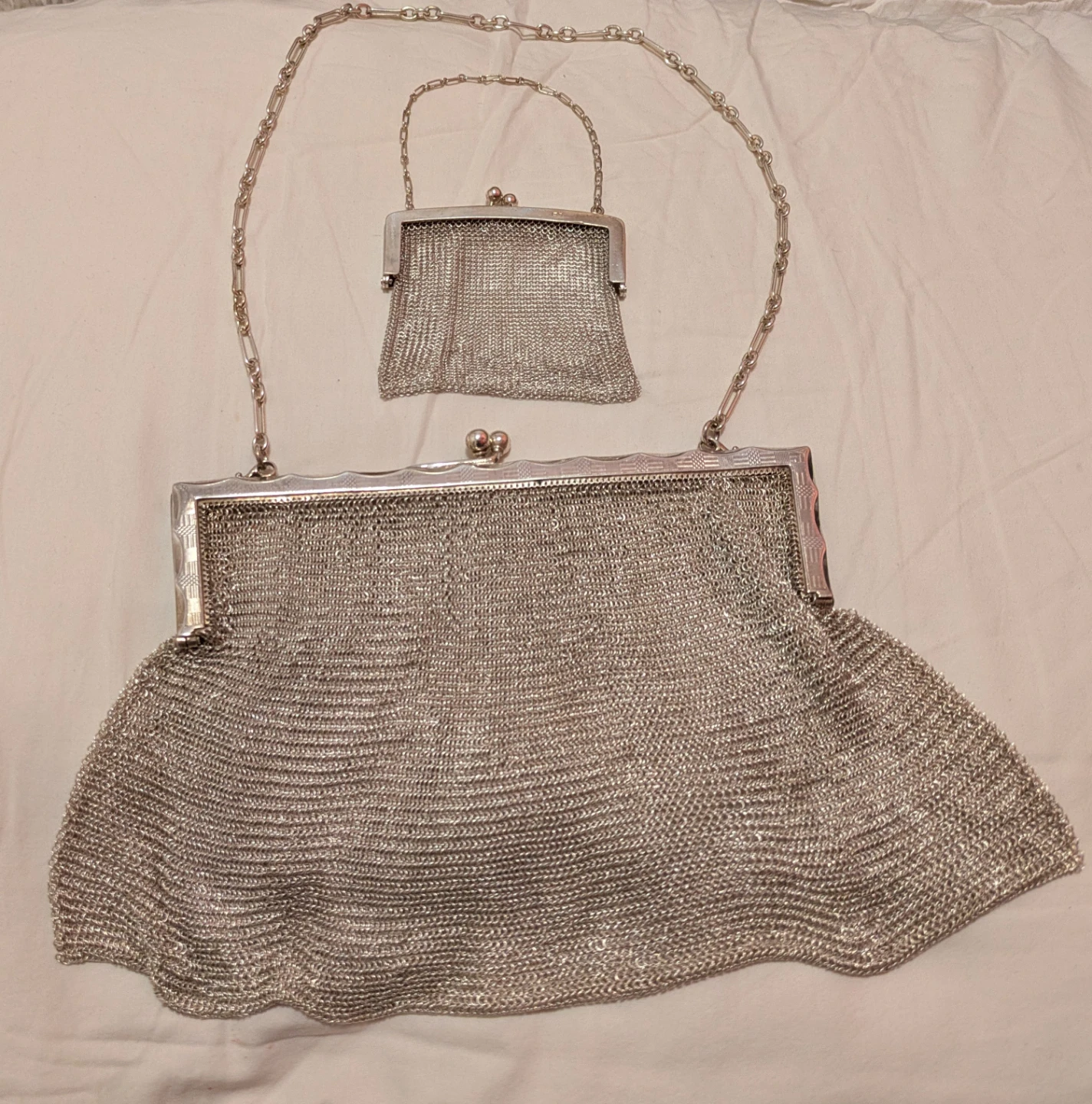 Rare Vintage Sterling Silver Mesh Coin Purse and Handbag Set