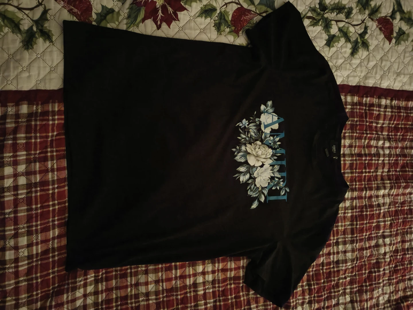 AMIRI Black T-Shirt with Floral Logo