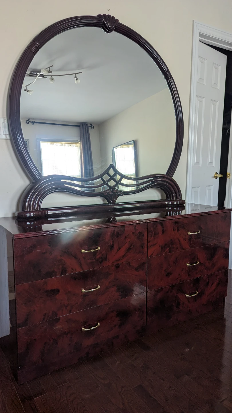 Wooden bedroom dresser with mirror