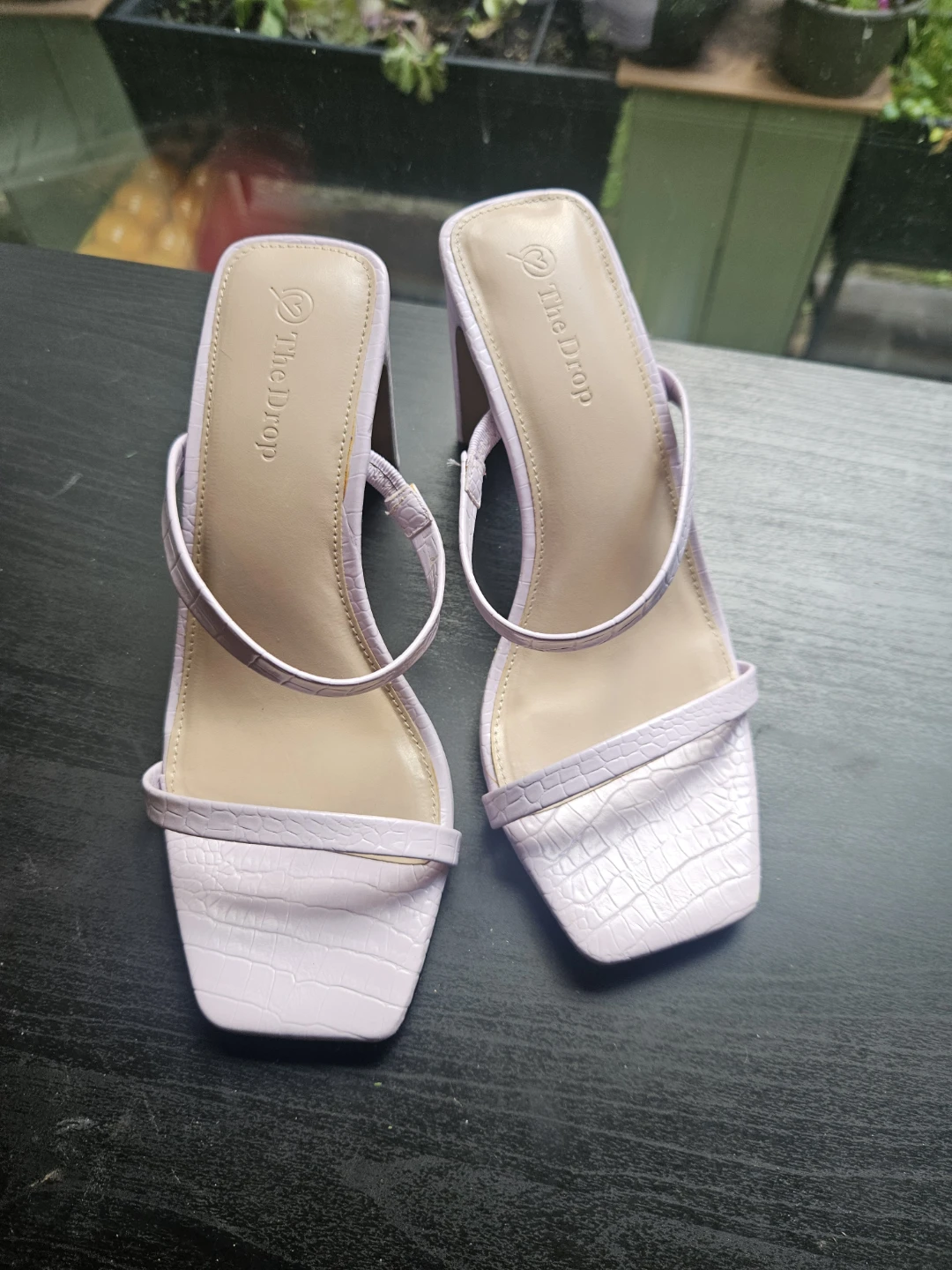 The Drop Lilac Croc Embossed Mules Size 7