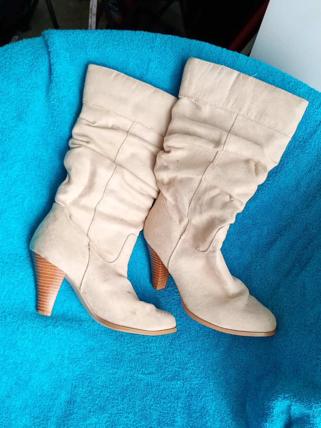 Beige Suede Slouch Boots
