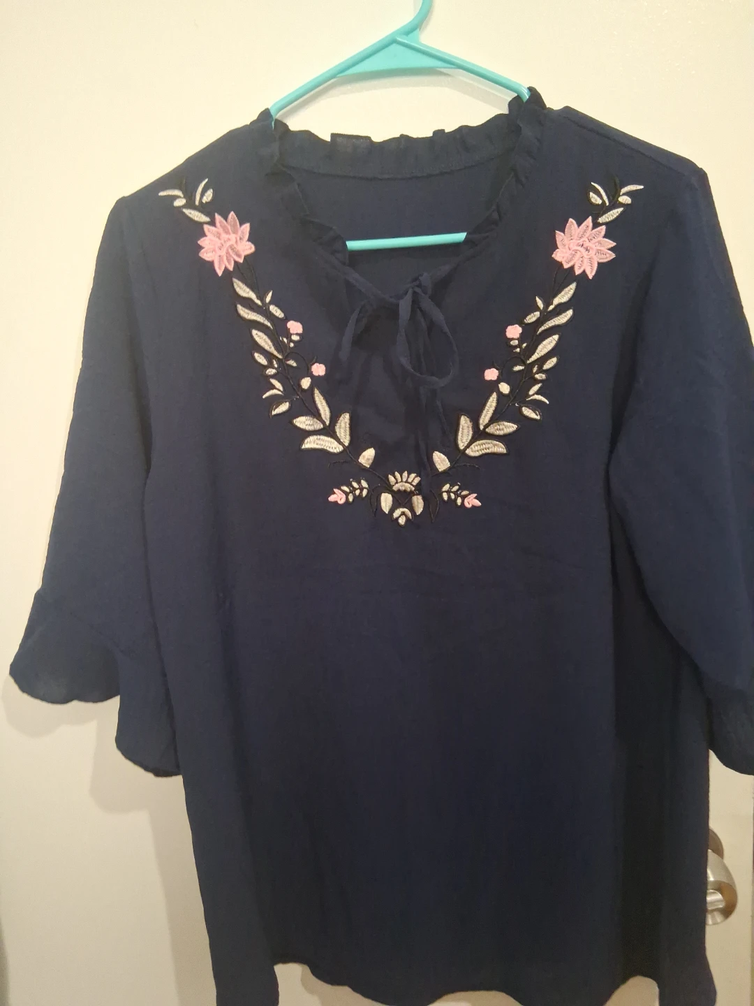 Navy Blue Embroidered Top Size M