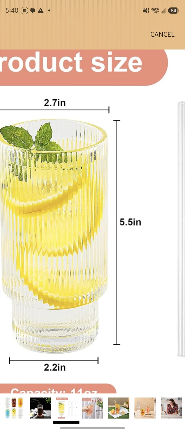 Set of 5 Ribbed Tumbler Glasses - 11 oz - photo 3